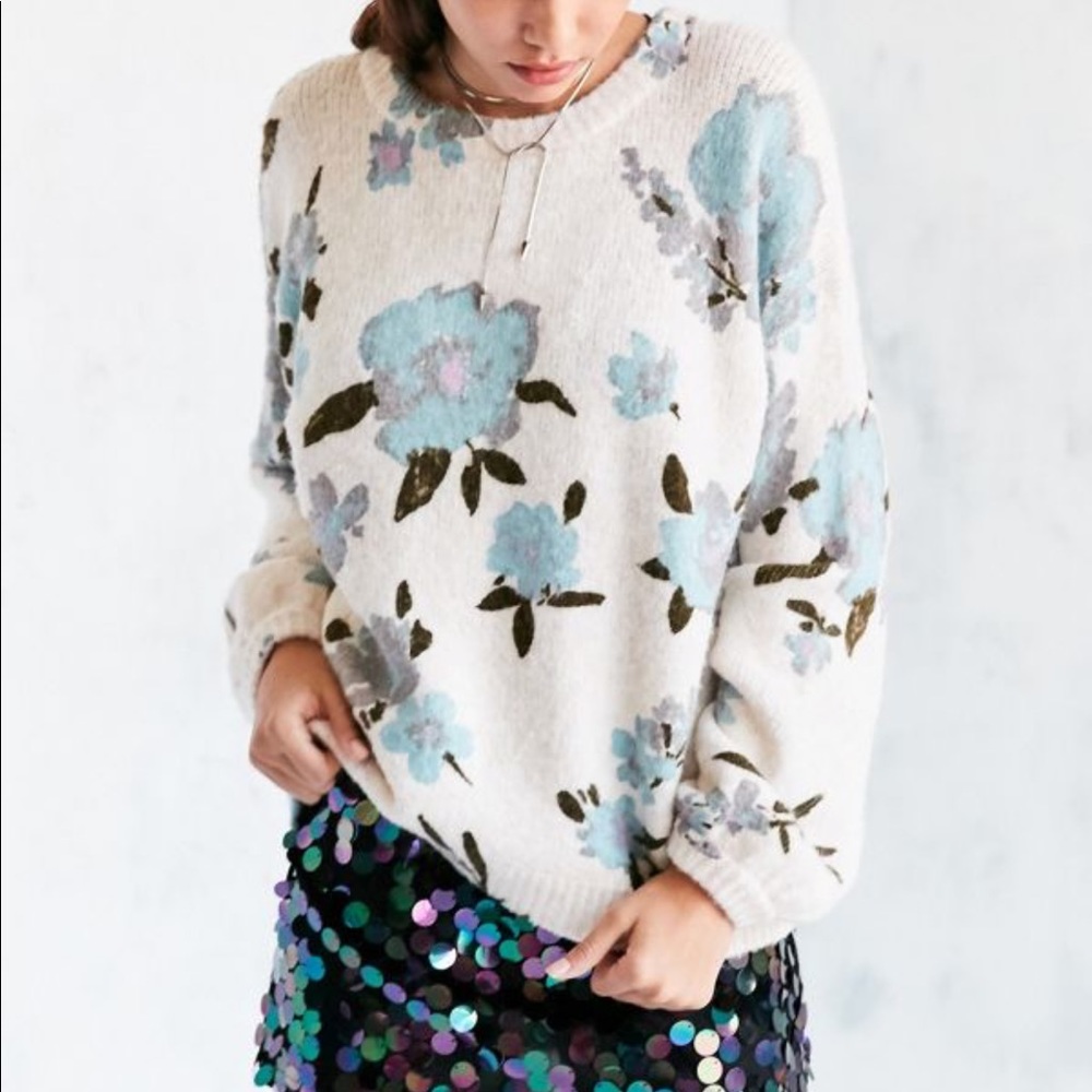 Urban Outfitters White Floral Oversized Sweater